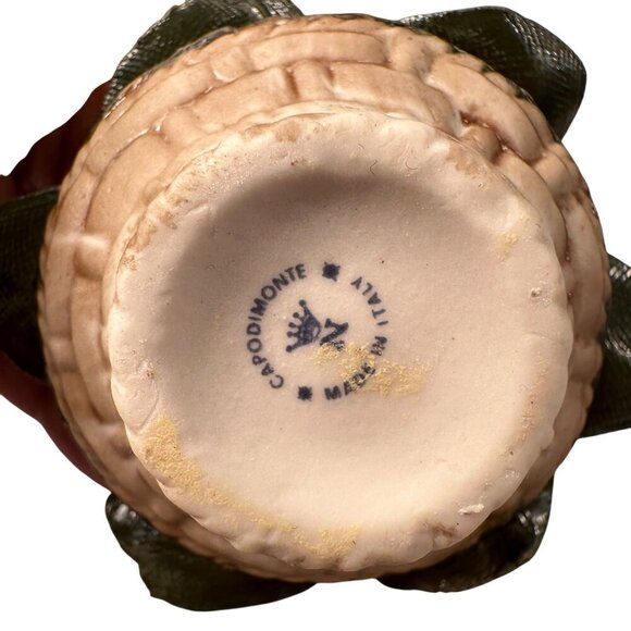 Capodimonte Italy Floral Basket Handcrafted Bow Miniature Figurine Yellow - Picture 3 of 15